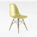 Modern Yellow Plastic Wood Metal Dining Chair 3D Model Right 45 Degree View