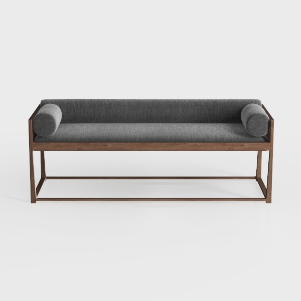 Minimalist Solid Wood Fabric Upholstered Entryway Bench 3D Model