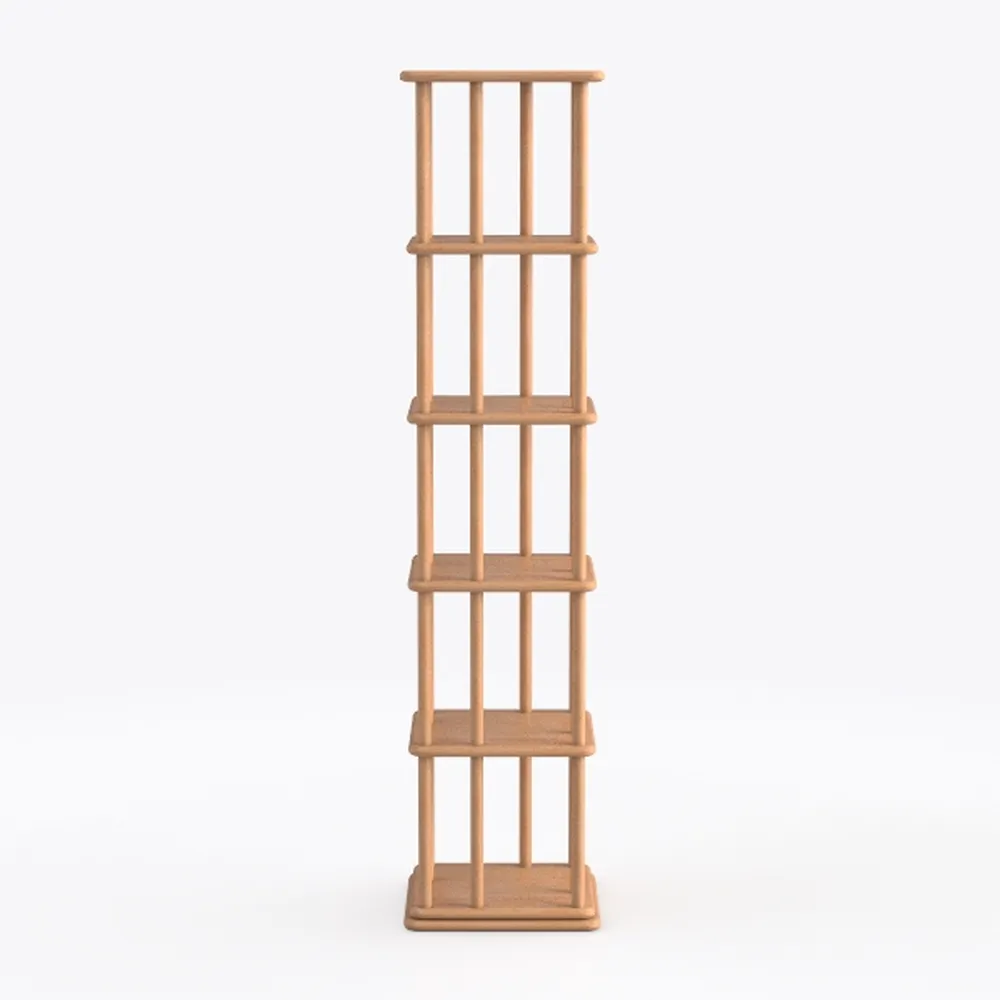 Solid Wood Rotating Bookshelf on Wheels, 6 Tier, R