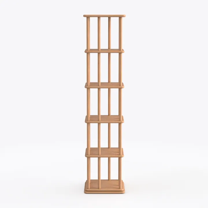 Solid Wood Rotating Bookshelf on Wheels, 6 Tier, R