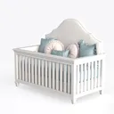 Minimalist White Solid Wood Baby Crib 3D Model Left 45 Degree View