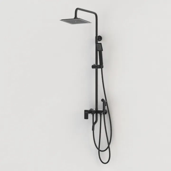 Black Metal Wall Mounted Rainfall Shower System 3D Model