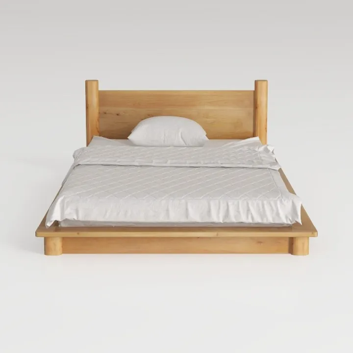 Minimalist Solid Oak Wood Platform Bed 3D Model