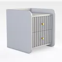 Minimalist White Fluted Solid Wood Nightstand with Gold Hardware 3D Model Right 45 Degree View