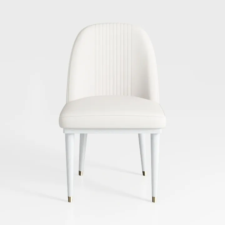 Minimalist White Leather Upholstered Dining Chair with Gold Accent Legs 3D Model