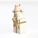 Minimalist White Gold Lucky Cat Ornament Decor 3D Model Left 45 Degree View
