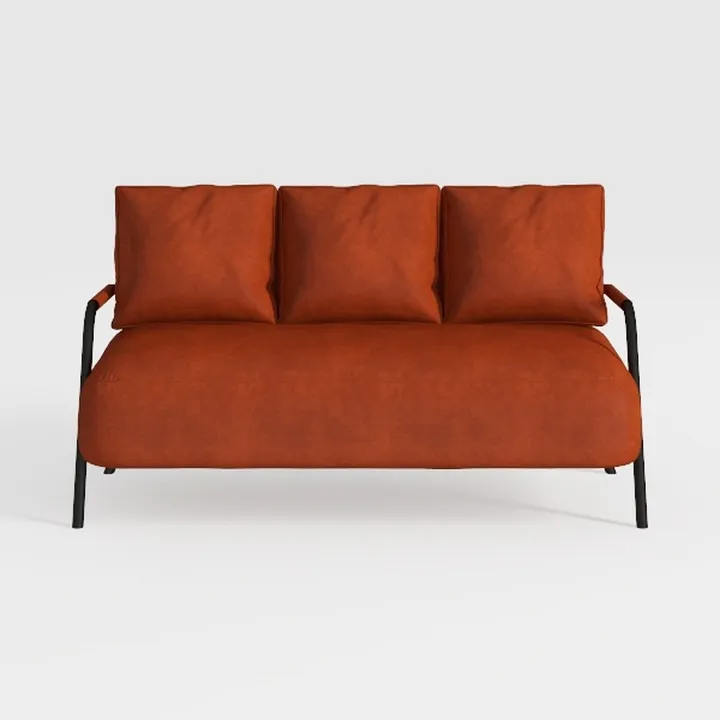 Modern Minimalist Burnt Orange Fabric Metal Frame Loveseat 3D Model