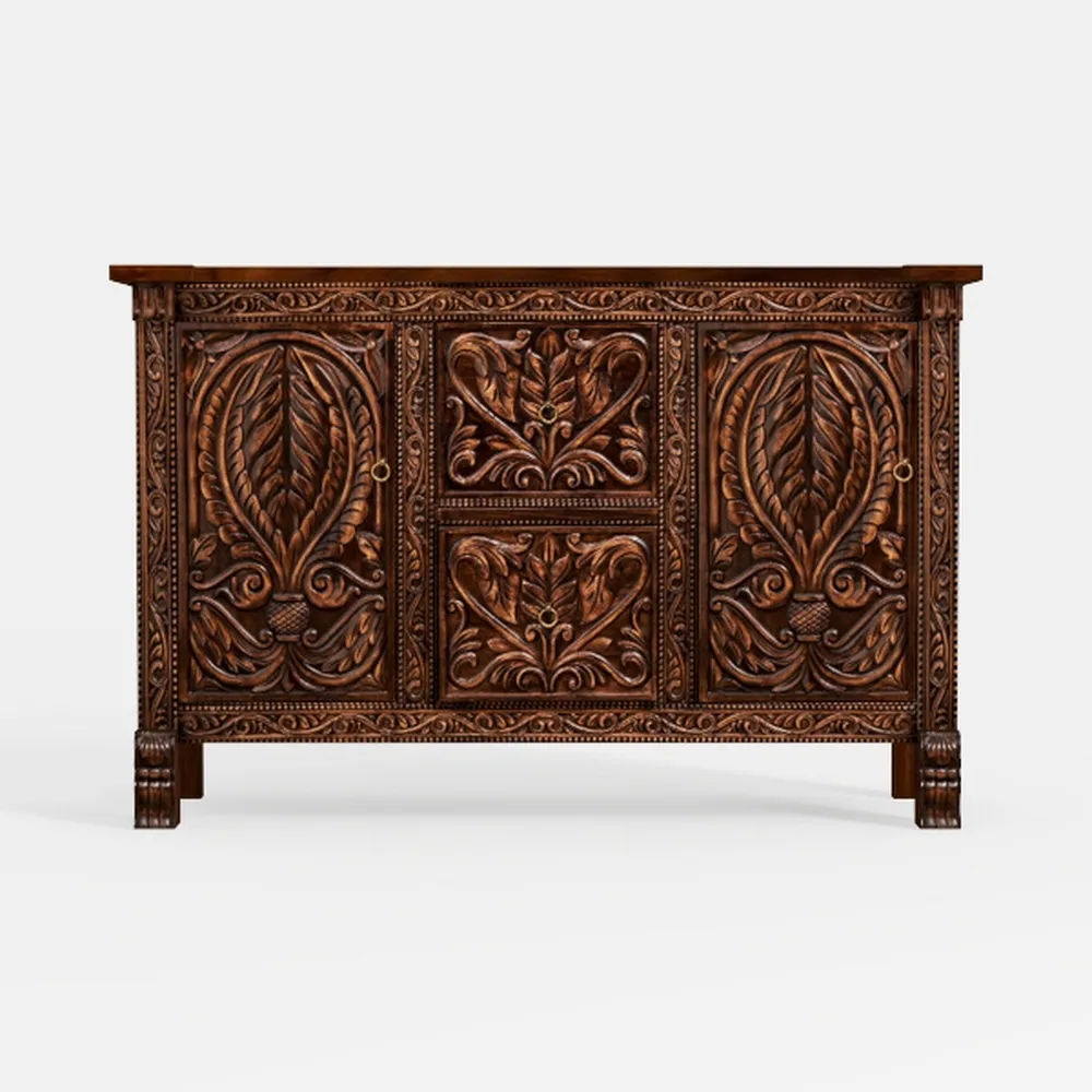 60'' Burl Wood Buffet Sideboard, High Gloss