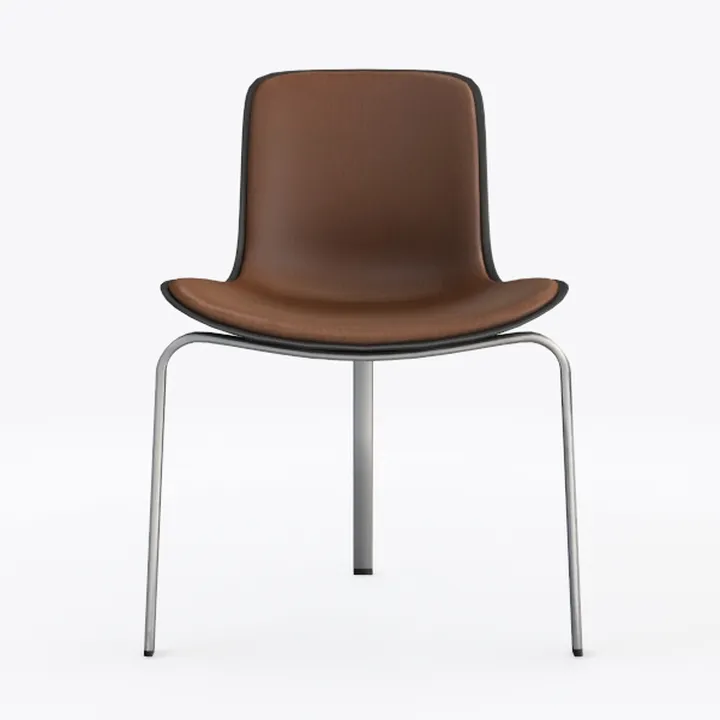 Minimalist Brown Leather Metal Frame Dining Chair 3D Model