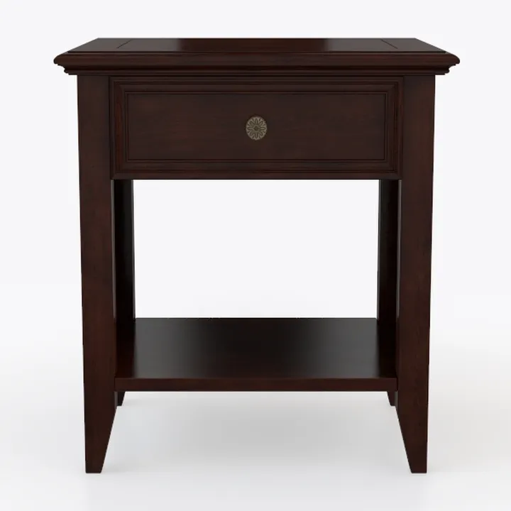 Traditional Solid Walnut Wood Nightstand with Drawer and Lower Shelf 3D Model
