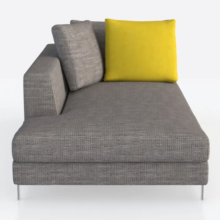Modern Minimalist Fabric Chaise Lounge With Accent Pillows 3D Model