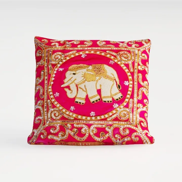 Bohemian Vintage Embellished Satin Elephant Throw Pillow 3D Model