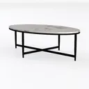 Modern Minimalist Marble Top Metal Frame Oval Coffee Table 3D Model Left 45 Degree View