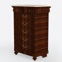 Vintage Solid Walnut Marble Top Dresser 5 Drawer Storage 3D Model Left 45 Degree View