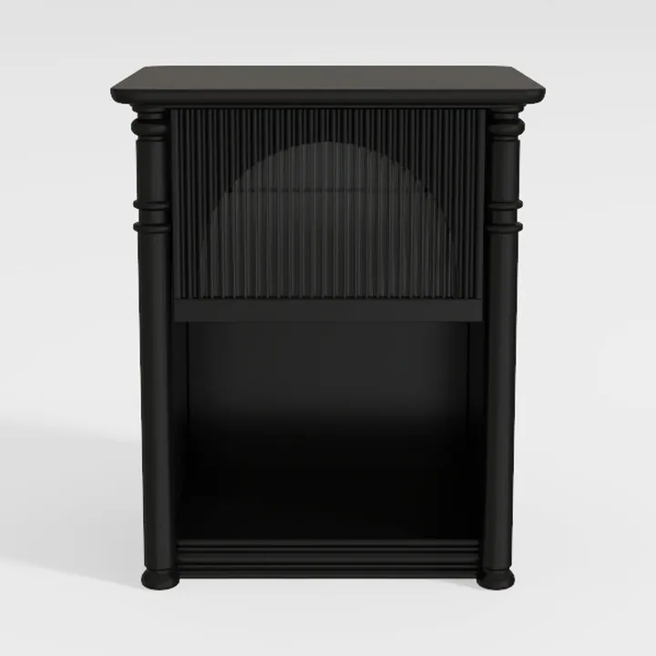 Vintage Black Solid Wood Nightstand With Fluted Details Open Storage 3D Model
