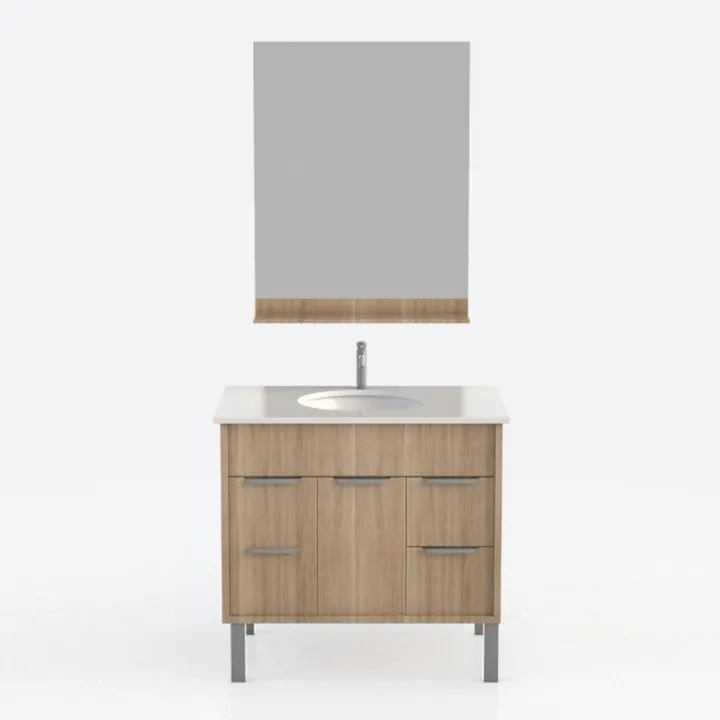 Modern Solid Wood Freestanding Bathroom Vanity with Wall Mirror 3D Model