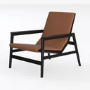 Modern Minimalist Leather and Black Wood Armchair 3D Model Left 45 Degree View