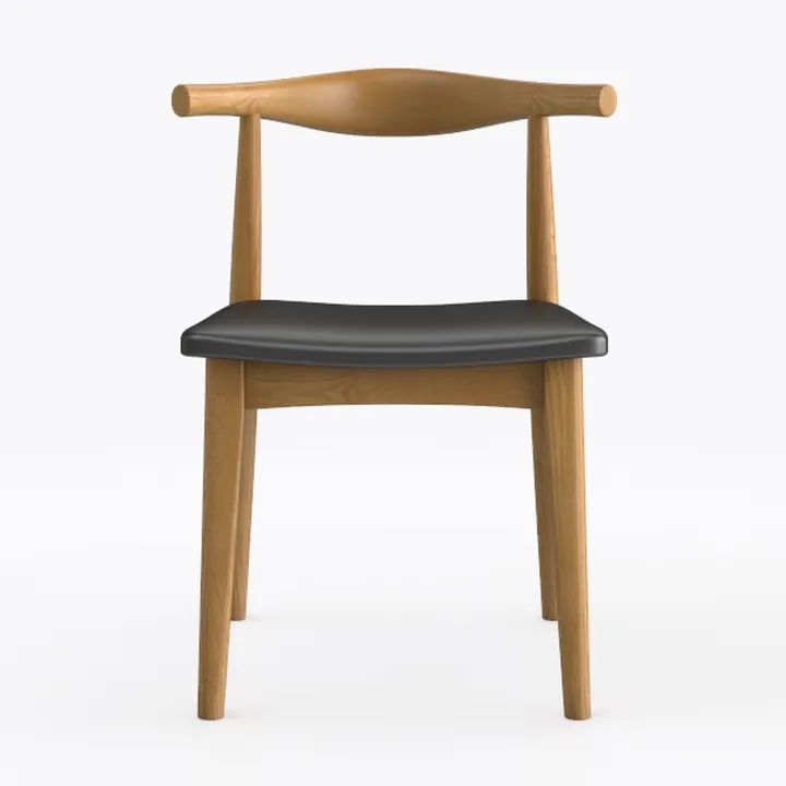 Modern Solid Oak Leather Upholstered Dining Chair 3D Model