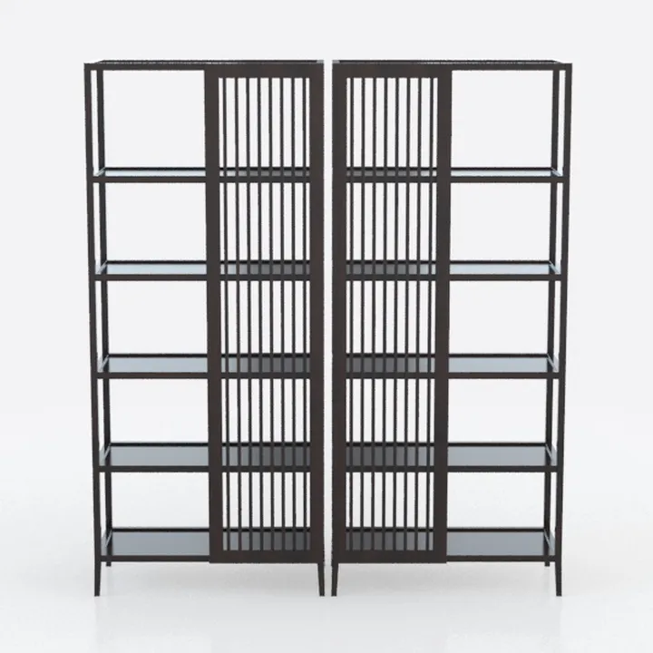 Minimalist Dark Solid Wood Dual Bookshelf Open Storage 3D Model