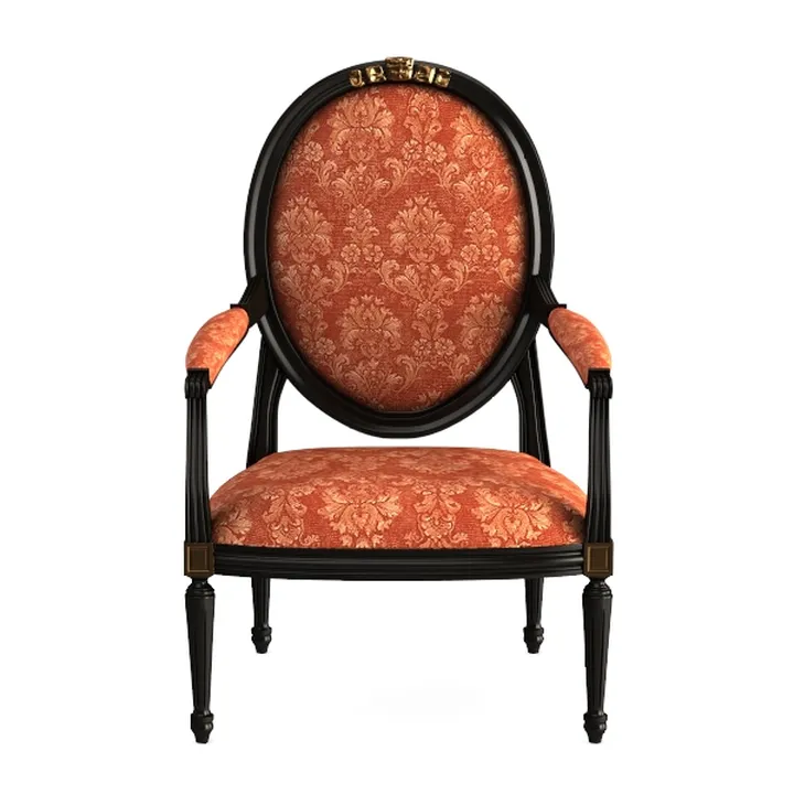 Vintage Floral Fabric Black Wood Brass Accent Armchair 3D Model