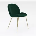 Modern Emerald Velvet Upholstered Gold Metal Legs Dining Chair 3D Model Right 45 Degree View
