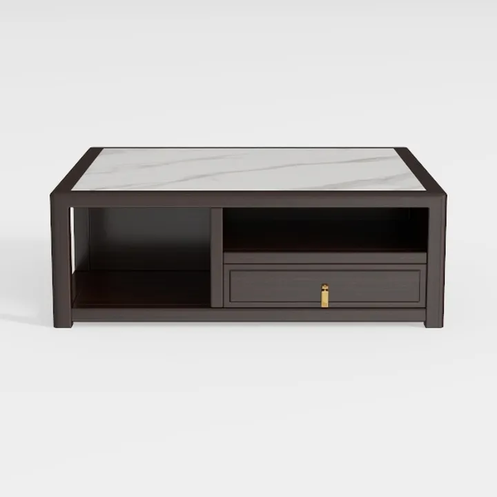 Marble Top Solid Wood Contemporary Coffee Table with Storage Drawer 3D Model