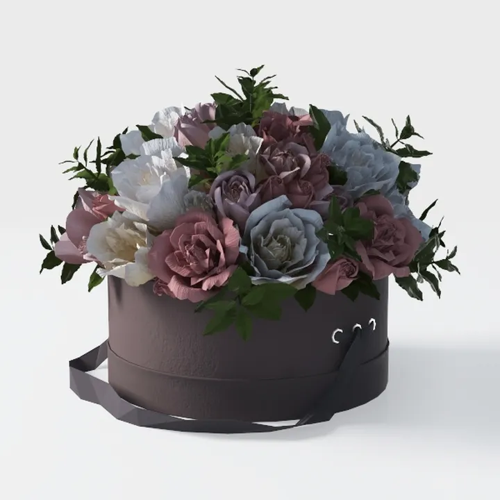 Round Fabric Flower Gift Box Decorative 3D Model
