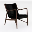 Mid Century Solid Wood Black Fabric Armchair 3D Model Right 45 Degree View