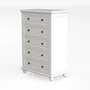 Minimalist White Solid Wood 5 Drawer Dresser 3D Model Left 45 Degree View
