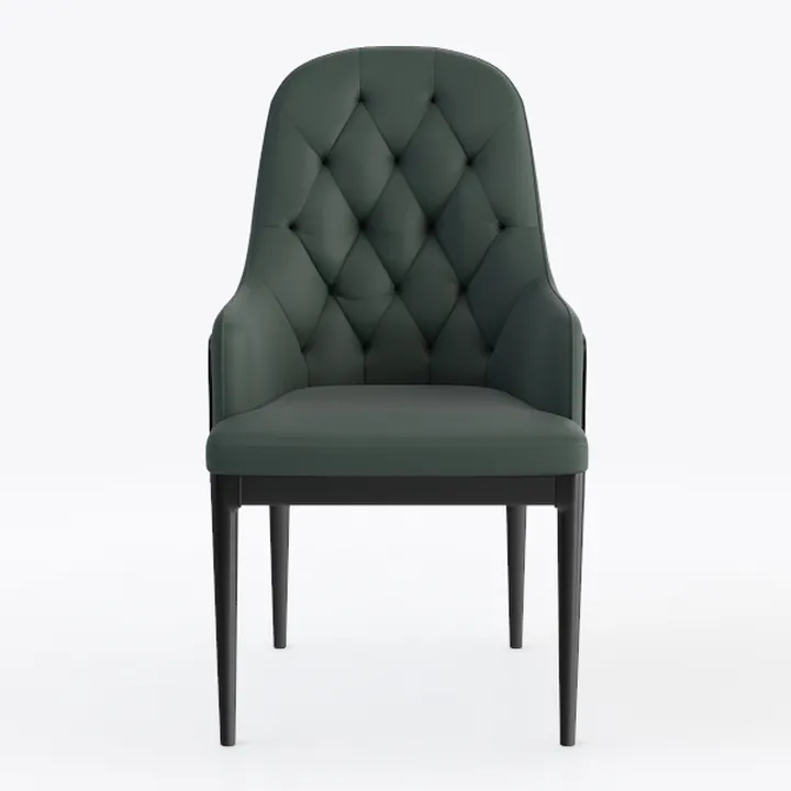 Modern Dark Green Leather Tufted Upholstered Armchair 3D Model