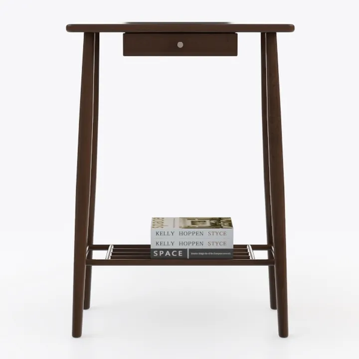 Minimalist Walnut Wood Nightstand with Drawer and Lower Shelf 3D Model