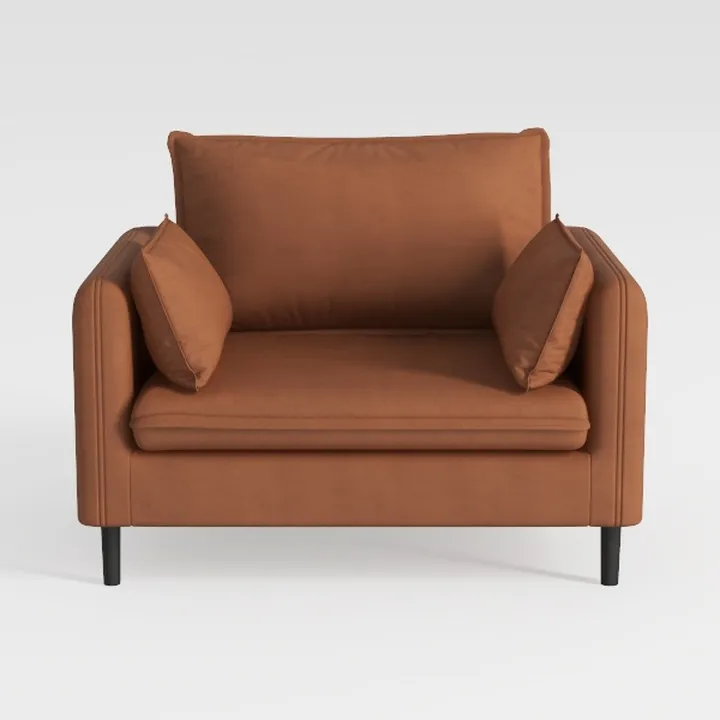 Modern Brown Fabric Armchair with Accent Pillows 3D Model