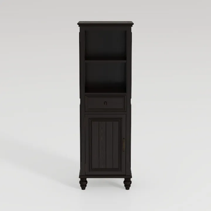Vintage Black Solid Wood Freestanding Bathroom Storage Cabinet 3D Model