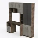 Modern Minimalist Solid Wood Glass Multi functional Home Office Cabinet Desk 3D Model Left 45 Degree View