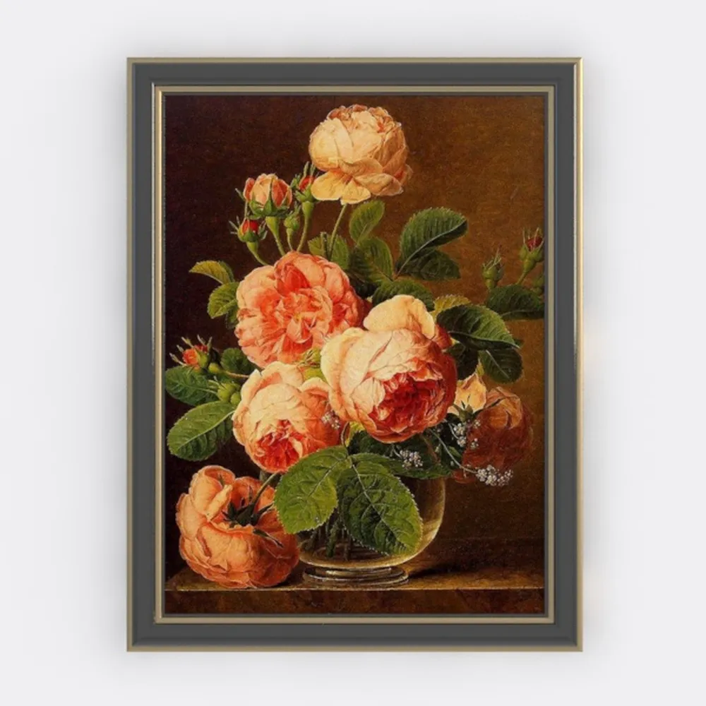 Gold Framed Wall Art Vintage Flower Vase Painting