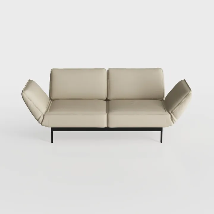 Modern Minimalist Leather Loveseat Sofa with Black Metal Legs 3D Model