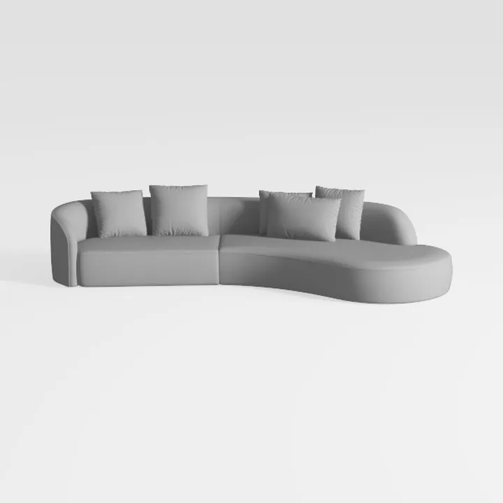 Minimalist Curved Fabric Sectional Sofa With Throw Pillows 3D Model