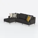 Modern Dark Fabric L Shaped Sectional Sofa With Decorative Throw Pillows 3D Model Left 45 Degree View