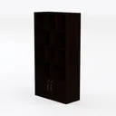 Minimalist Dark Walnut Wood Bookshelf Cabinet With Storage Doors 3D Model Left 45 Degree View