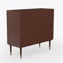 Modern Walnut Wood Accent Cabinet with Geometric Pattern and Brass Details 3D Model Right 45 Degree View