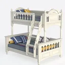 Classic White Solid Wood Bunk Bed with Decorative Pillows 3D Model Left 45 Degree View