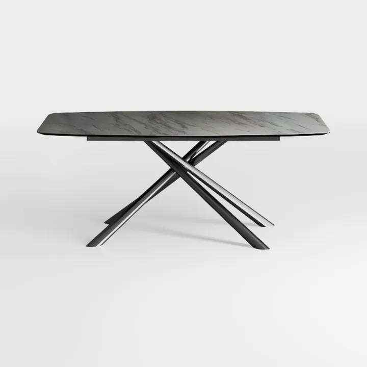 Modern Marble Top Black Metal Frame Dining Table 3D Model