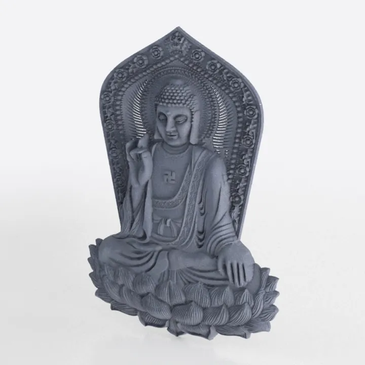 Stone Carved Sitting Buddha Statue with Lotus Base and Backplate 3D Model