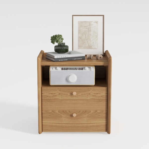 Farmhouse Nightstand with Charging Station, Wood