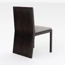 Modern Minimalist Dark Walnut Fabric Upholstered Dining Chair 3D Model Right 45 Degree View