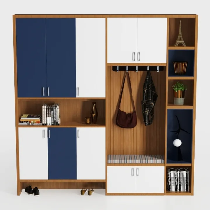 Modern Two Tone Solid Wood Entryway Storage Cabinet With Hooks 3D Model