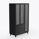 Minimalist Black Solid Wood Glass Wardrobe with Drawers 3D Model Right 45 Degree View