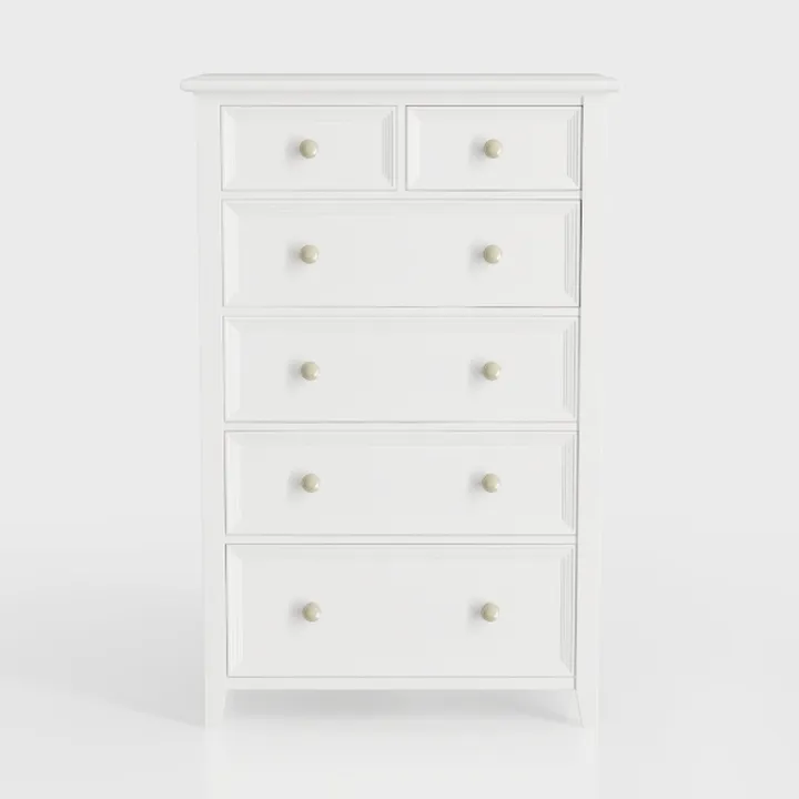 Minimalist White Solid Wood Dresser 6 Drawer Storage 3D Model