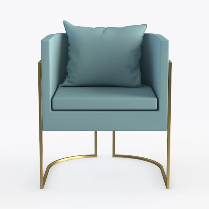 Modern Minimalist Blue Fabric Gold Metal Frame Armchair 3D Model