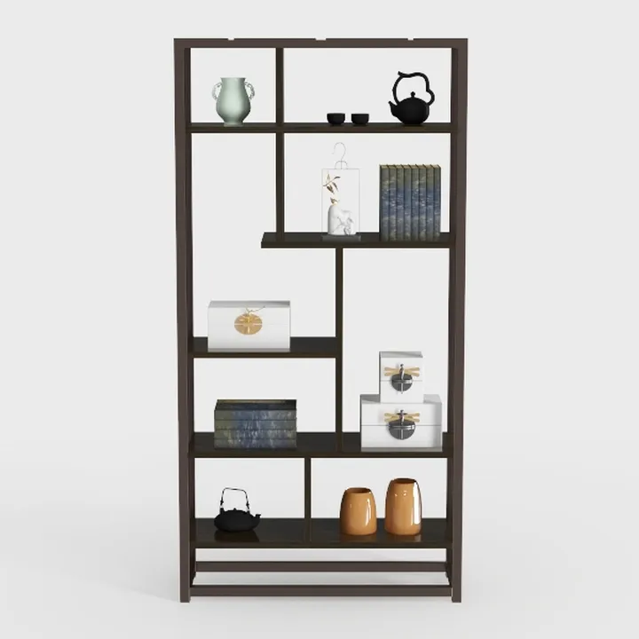 Minimalist Dark Solid Wood Bookshelf Display Shelf 3D Model